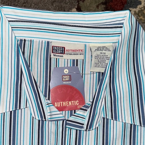 Blue stripe sleeveless blouse button up NEW Faded Glory Authentic - Picture 4 of 4